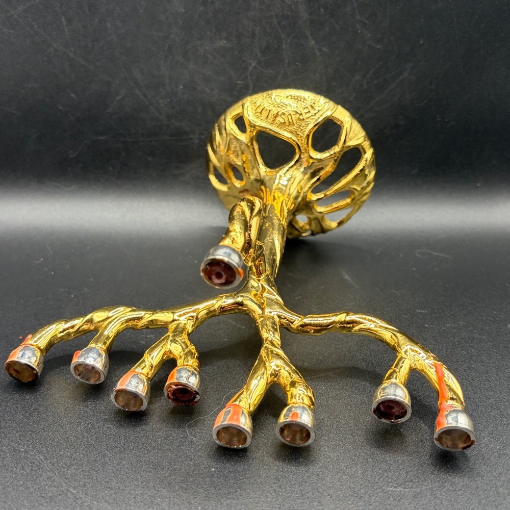 Tree of Life Jerusalem Gold & Silver Tn Metal Candelabra Menorah Candle Holder - Picture 11 of 14